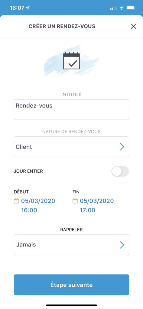 Création d'un rendez-vous sur l'application mobile